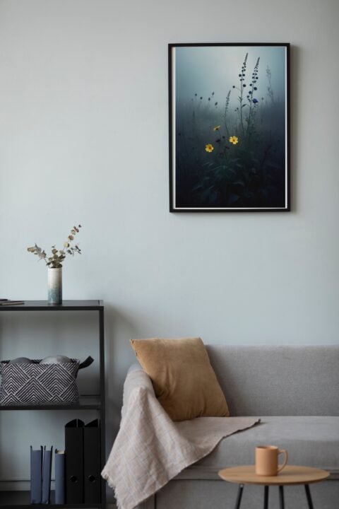 mörka-skuggor-blommor-affisch