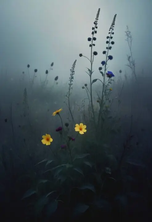 mörka-skuggor-blommor-affisch